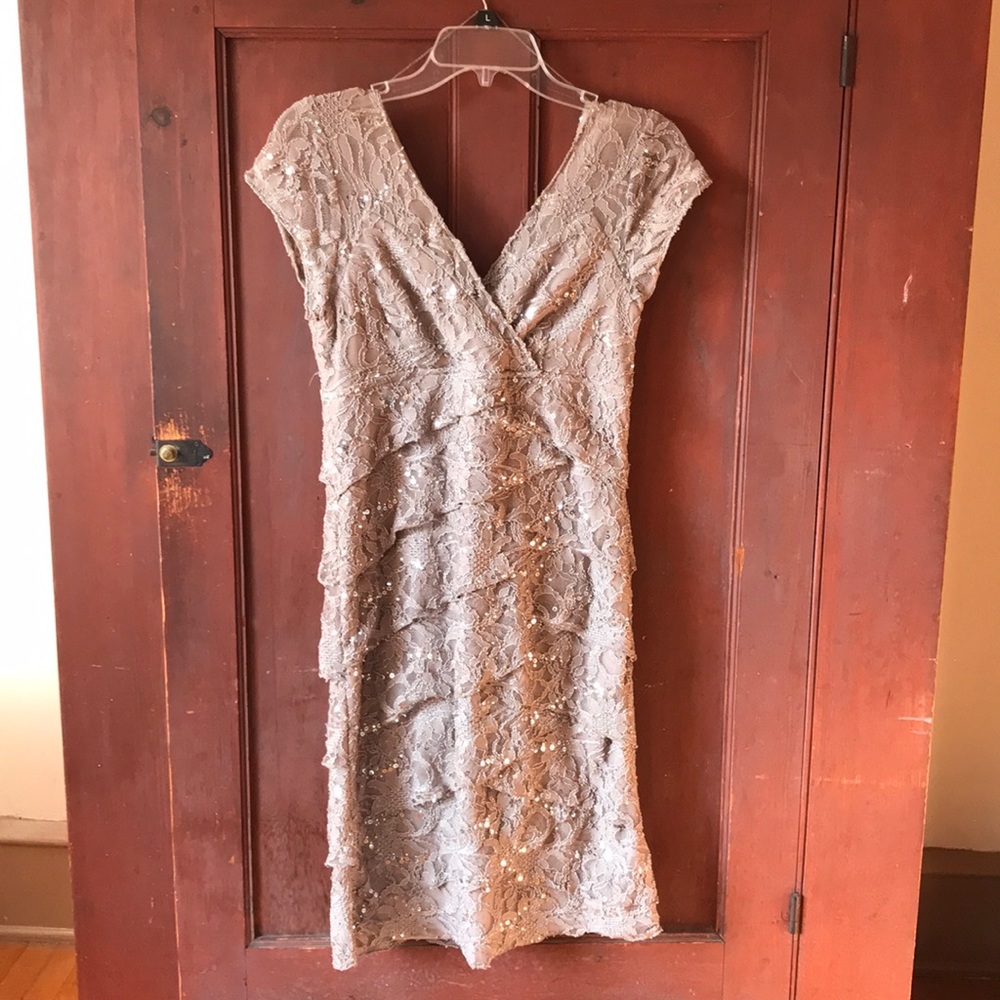 Nude tier sequins cocktail dress